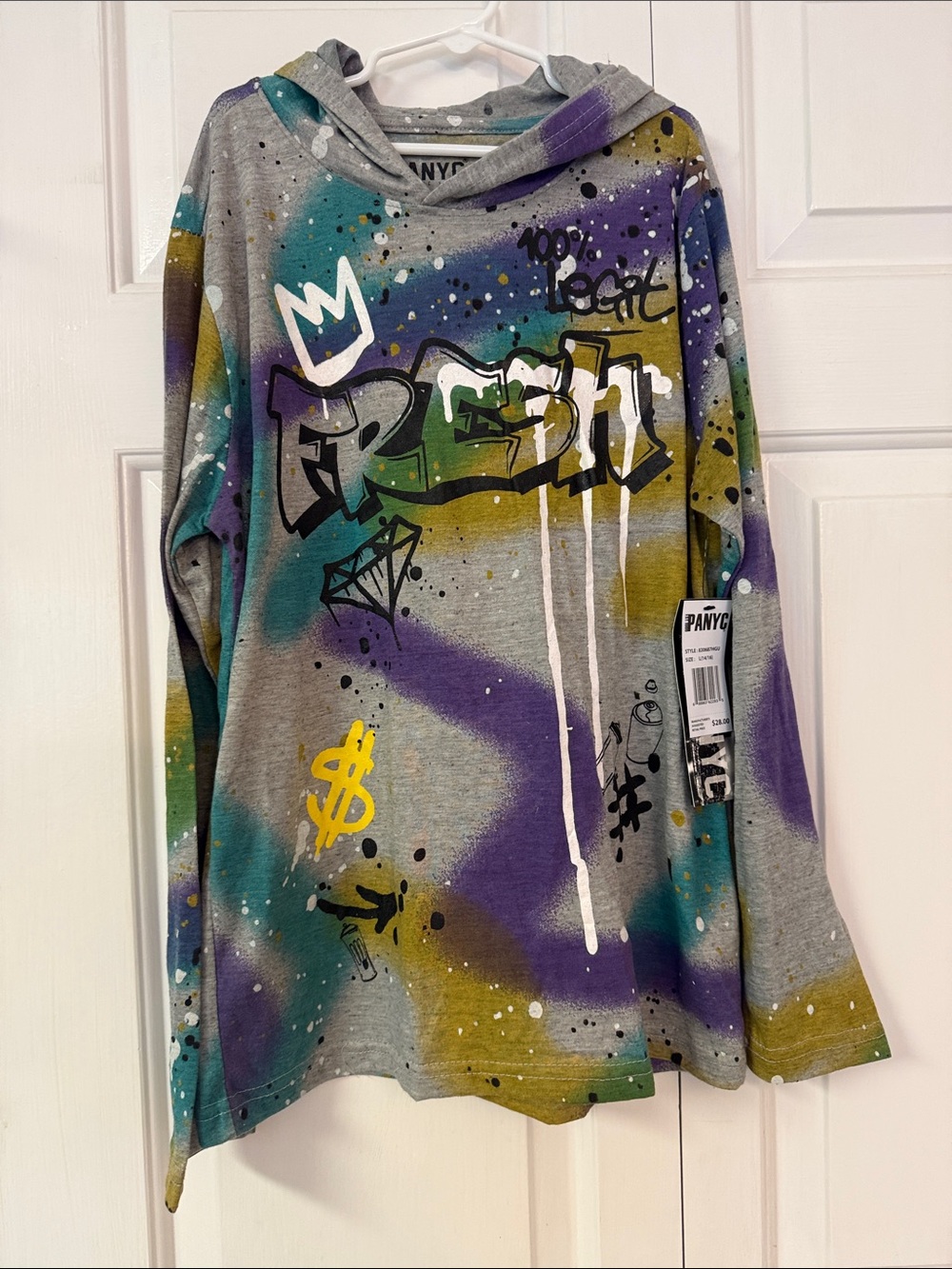NYC Gray Long Sleeve with Teal, Purple & Gold Graffiti Elements